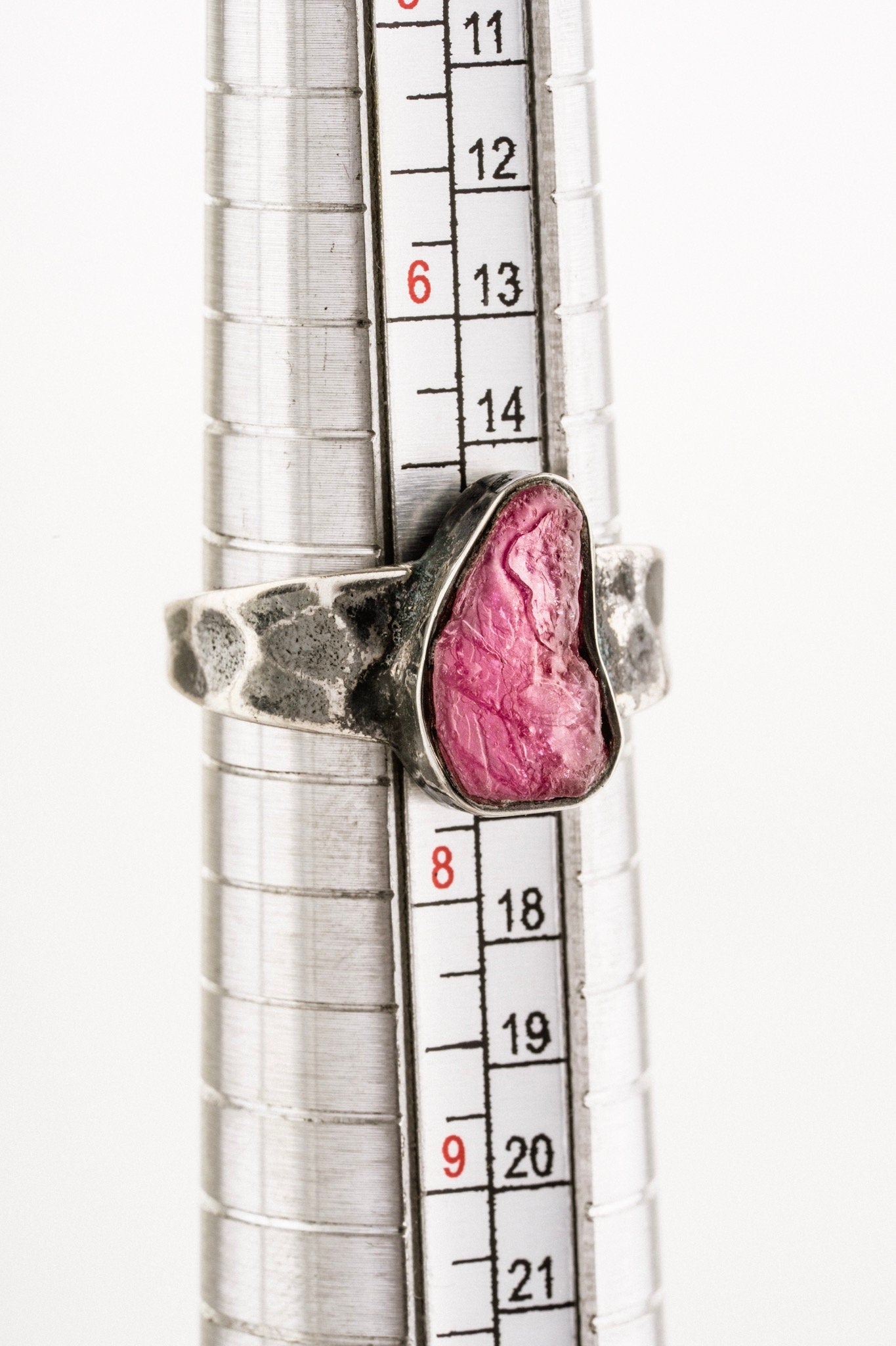 Raw Ruby -Solid 925 Sterling Silver Ring Size 7 1/2- Hammered Textured & Oxidised No.3