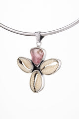 Cowrie Shell and Pink Tourmaline - 925 Sterling Silver - Mandala Setting - Pendant Necklace No/12