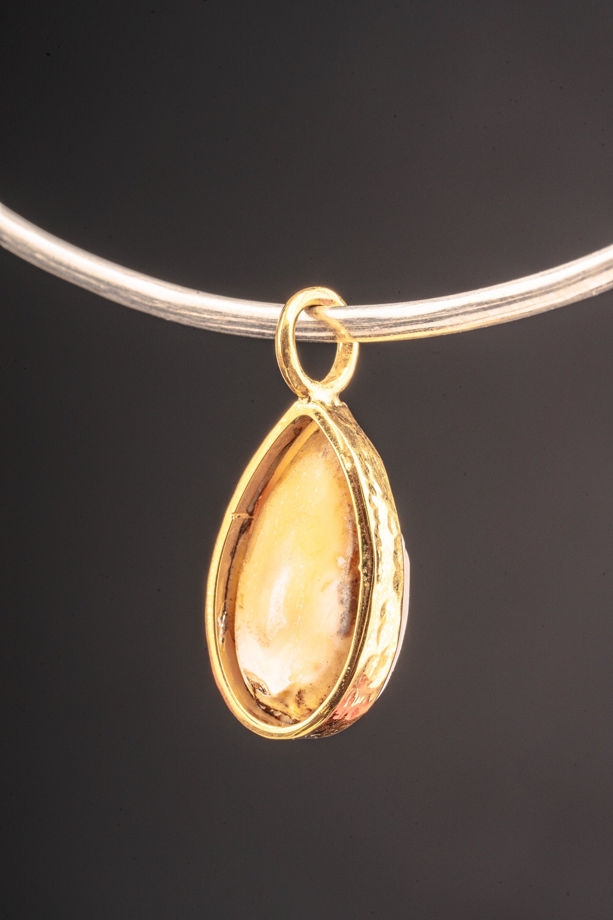 Fossilised Druzy Shell Pendant Necklace, Gold Plated Textured Sterling Silver, Unique Crystal Jewelry, Artisan Gift