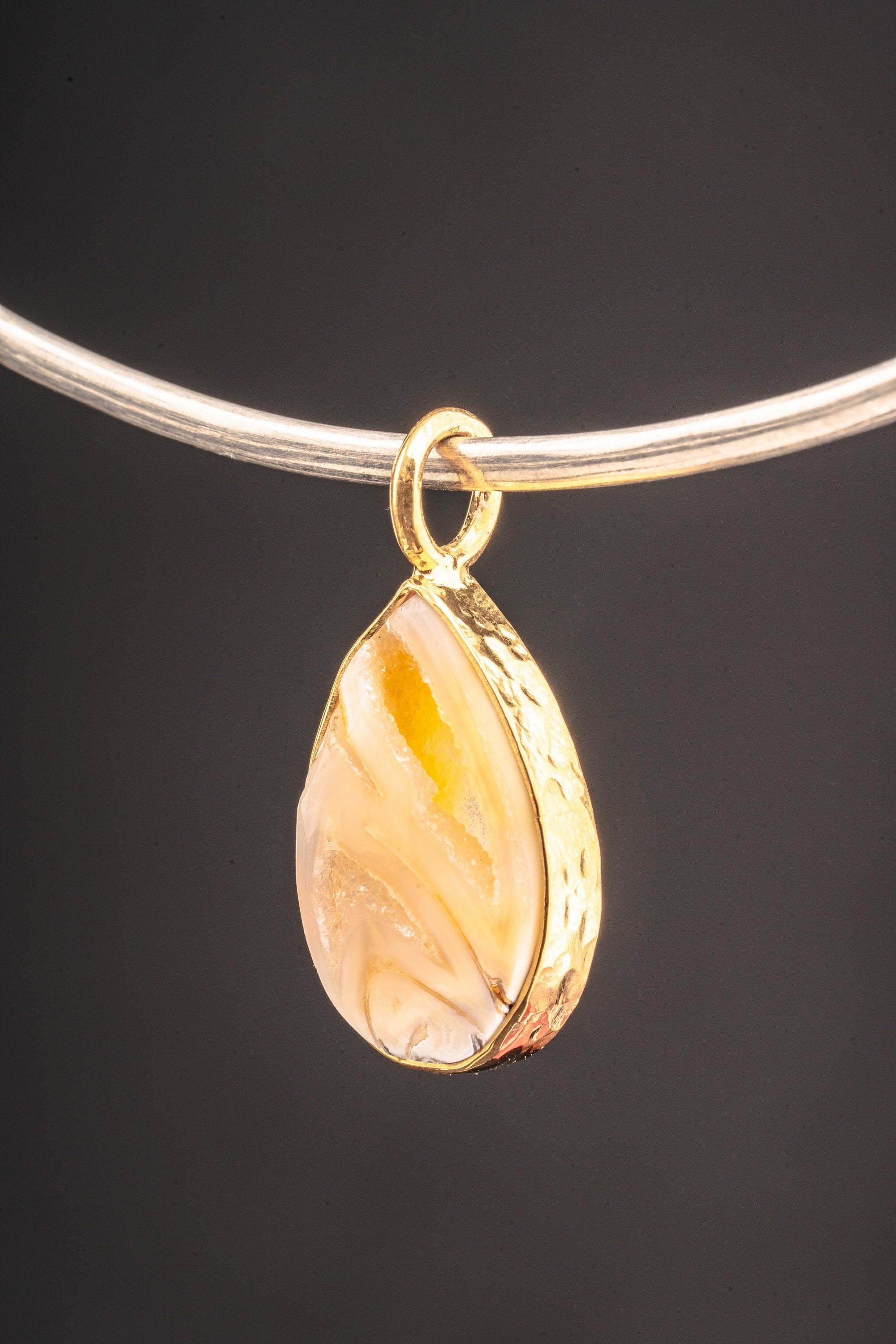 Fossilised Druzy Shell Pendant Necklace, Gold Plated Textured Sterling Silver, Unique Crystal Jewelry, Artisan Gift