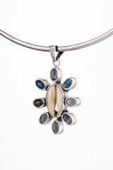 Cowrie Shell & Moonstone Pendant Necklace, 925 Sterling Silver, Mandala Setting, Crown Chakra Jewelry, Unique Gift No/9