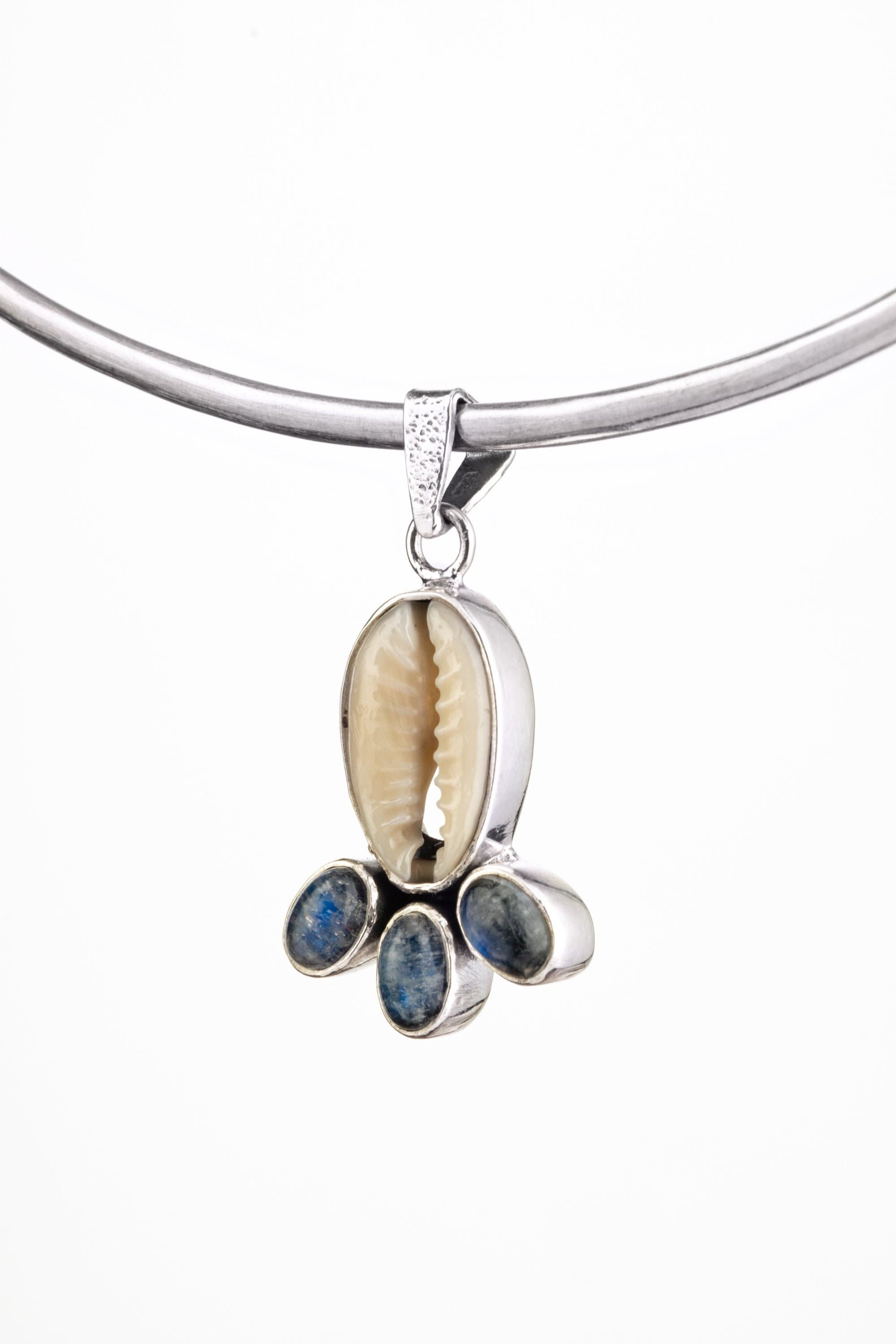 Cowrie Shell & Blue Moonstone Necklace, 925 Sterling Silver, Mandala Setting, Yoni Crystal Necklace, Feminine Energy