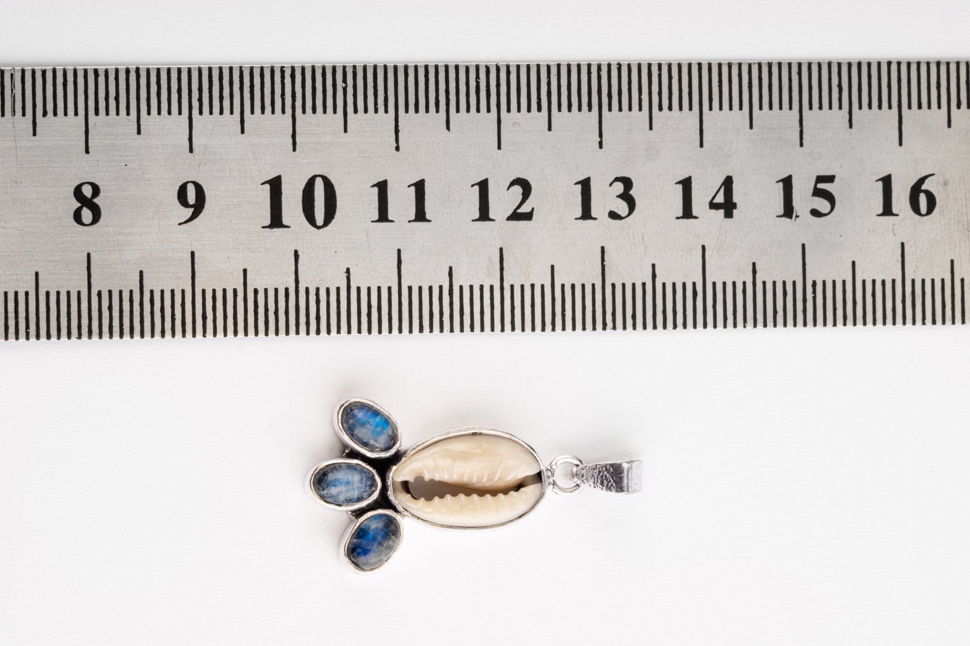 Cowrie Shell & Blue Moonstone Necklace, 925 Sterling Silver, Mandala Setting, Yoni Crystal Necklace, Feminine Energy