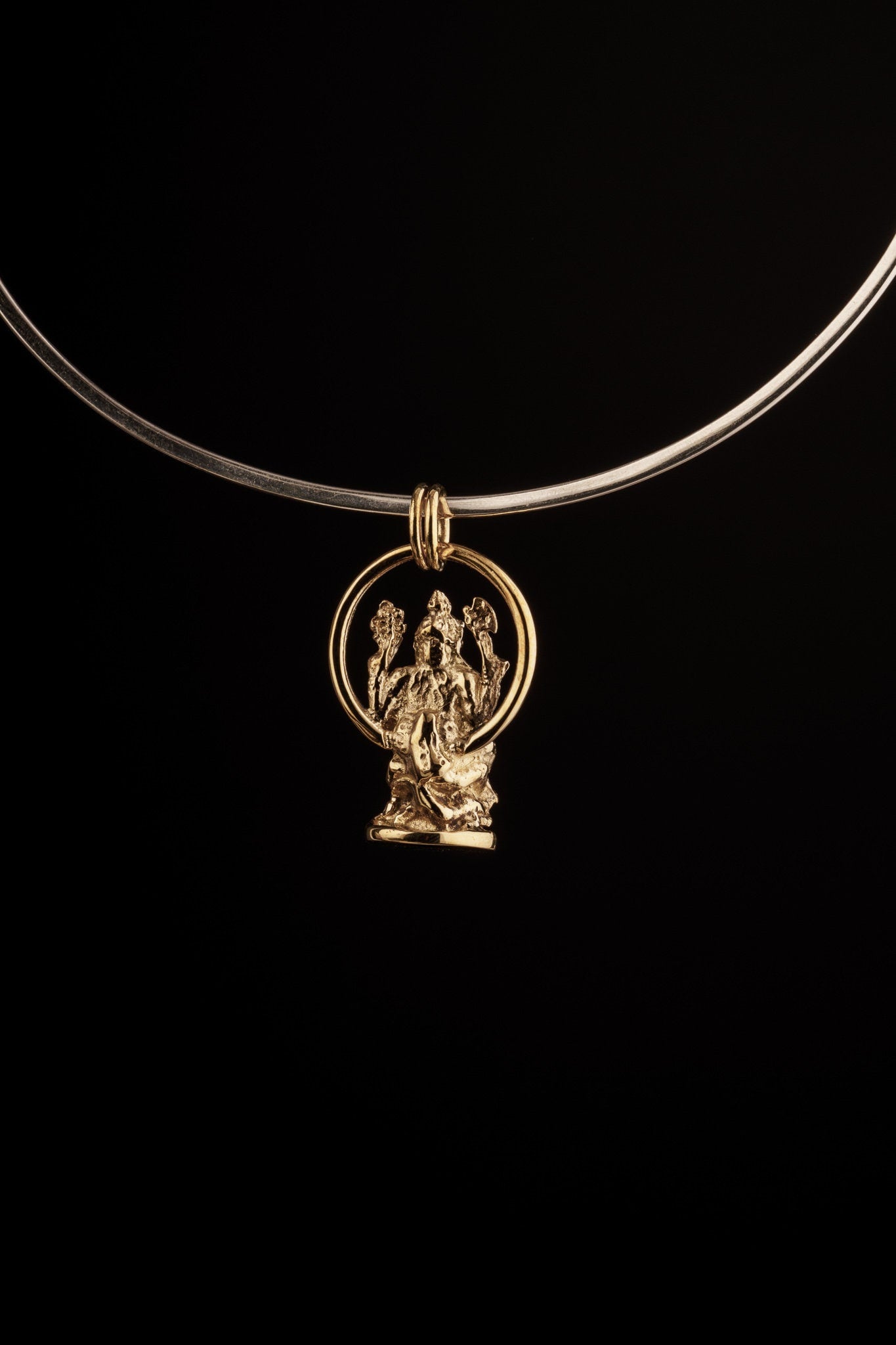 Amulet Hindu LORD GANESHA elephant Statue Talismas - Gold Plated Brass Cast - Pendant Necklace