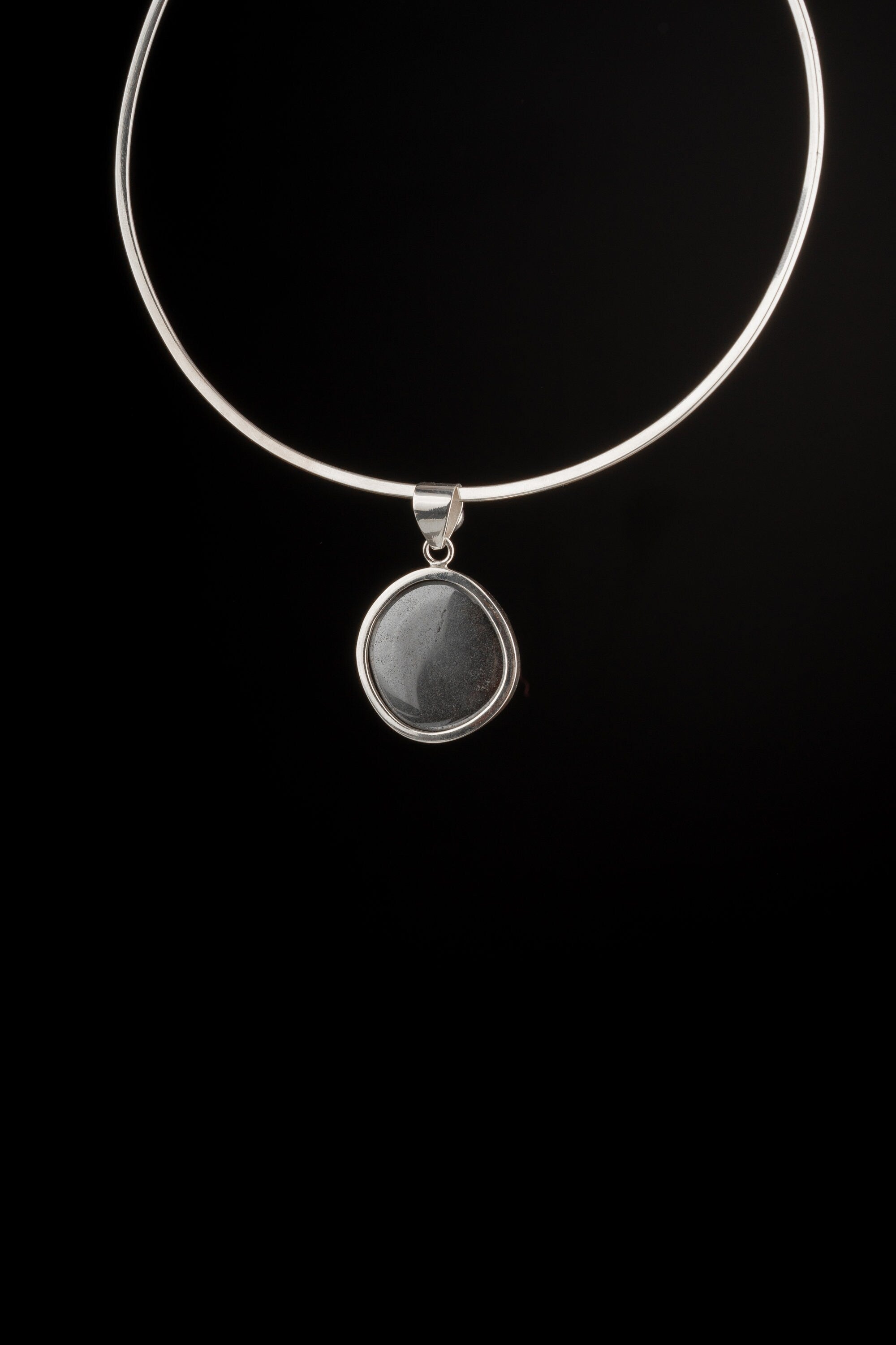 OneSmooth Pyrite disk crowned with Moonstone - Crystal Pendant Necklace - 925 Sterling Silver - rounded Bezel open-back set