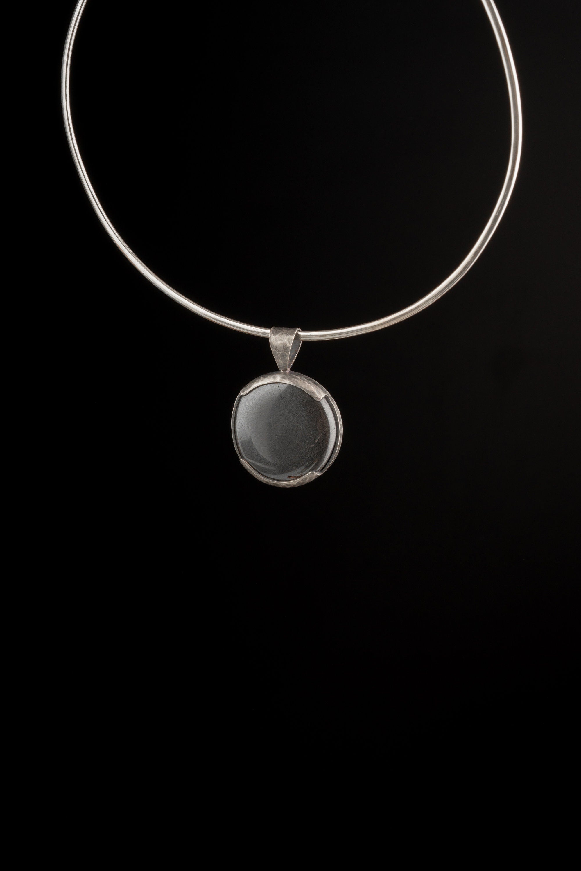 One Organically Shaped Pyrite - Crystal Pendant Necklace - 925 Sterling Silver - Strong hammered & textured finish