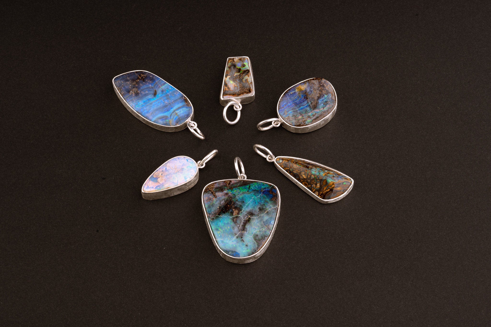 Big Unique & Precious Nebular Freeform Boulder Opal - Natural Solid Opal - Textured 925 Silver Setting - Crystal Pendant Neckpiece