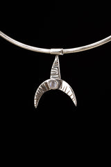 Crescent Moon/ Whale fin - Uniquely textured and oxidised - Sterling Silver Pendant - Adorned with Blue Moonstone