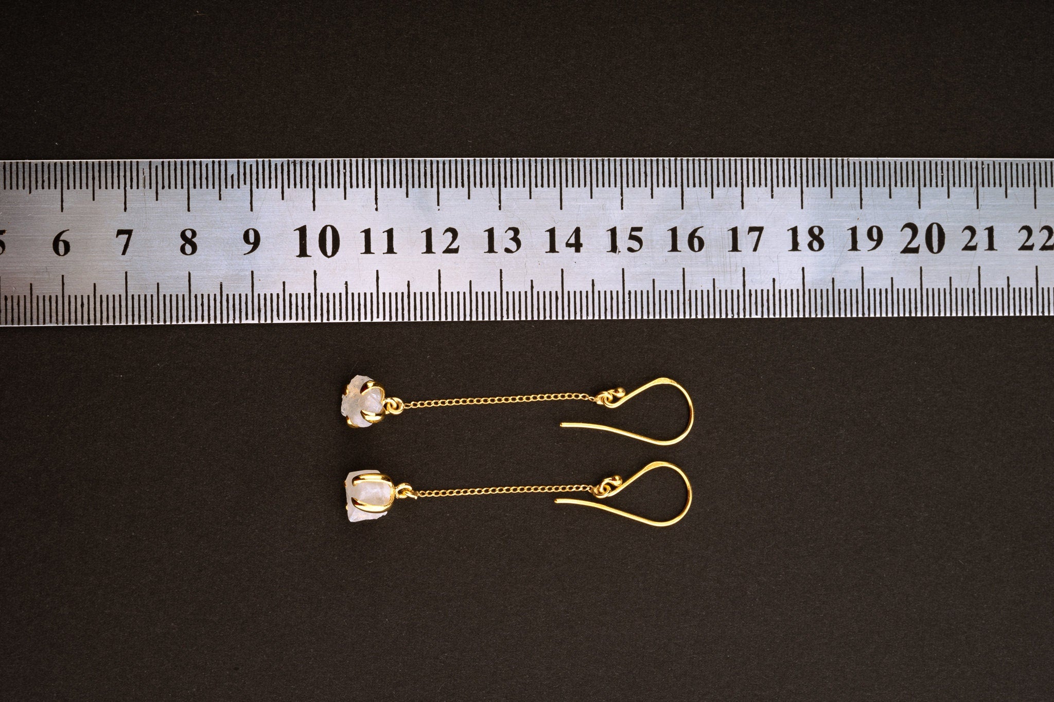 Raw flashy blue Moonstone - Gold plated - Sterling Silver - Claw / Prong dangle hook crystal Earring