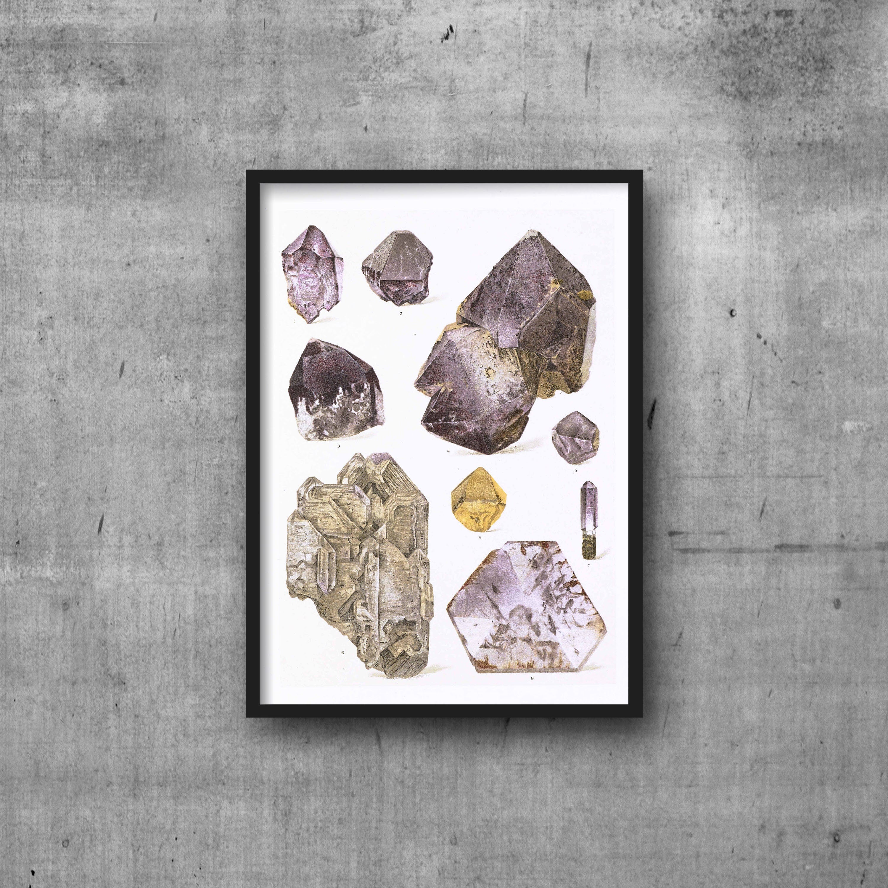 Amethyst Crystal & Mineral High Resolution Digital Image 300 DPI Vintage Antique watercolour Illustration Print Poster, Bohemian Wall Art