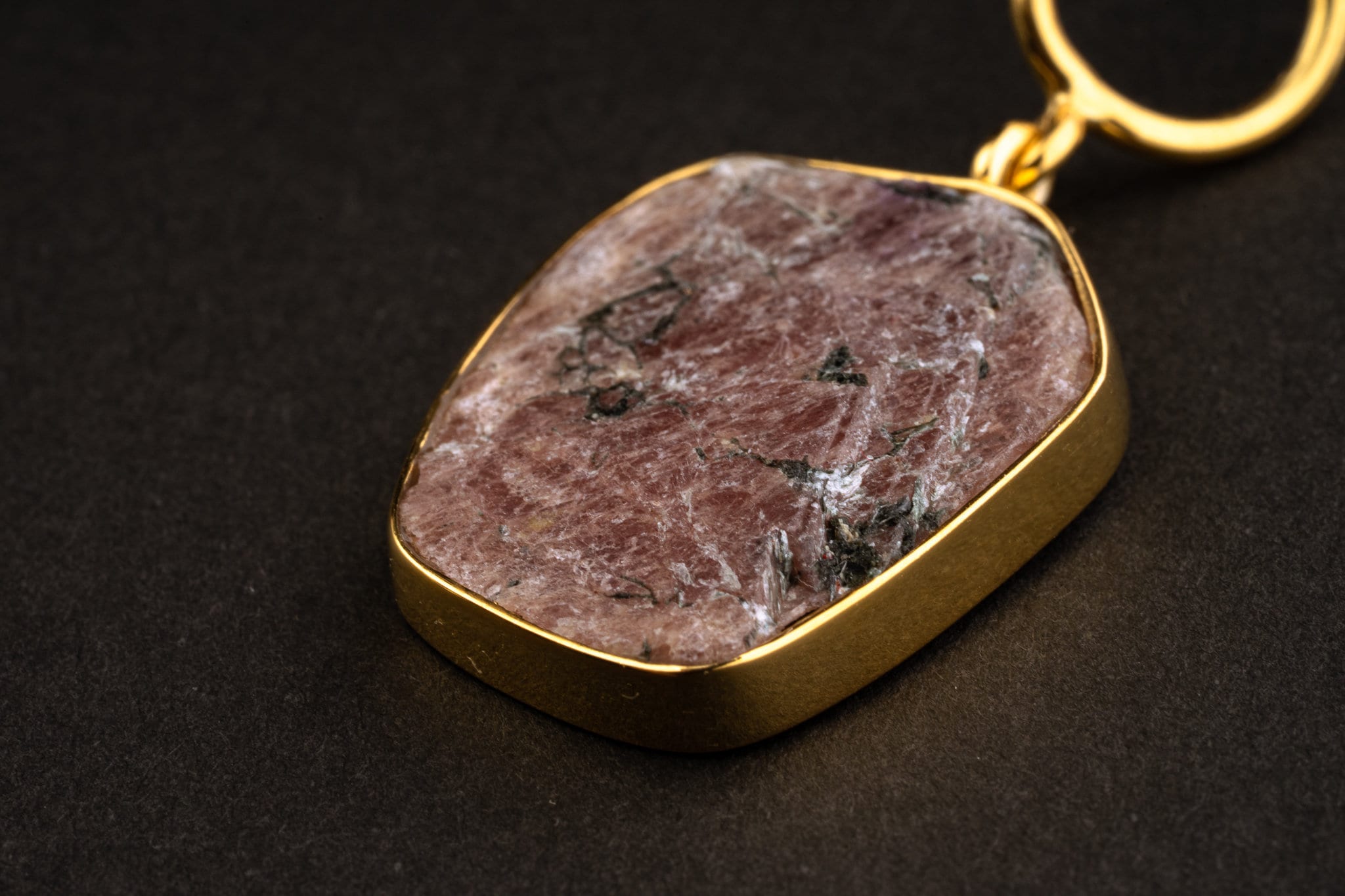 indian Ruby with lots of record keepers & black Mika inclusion pendant - Gold Plated Sterling Silver - Crystal Necklace