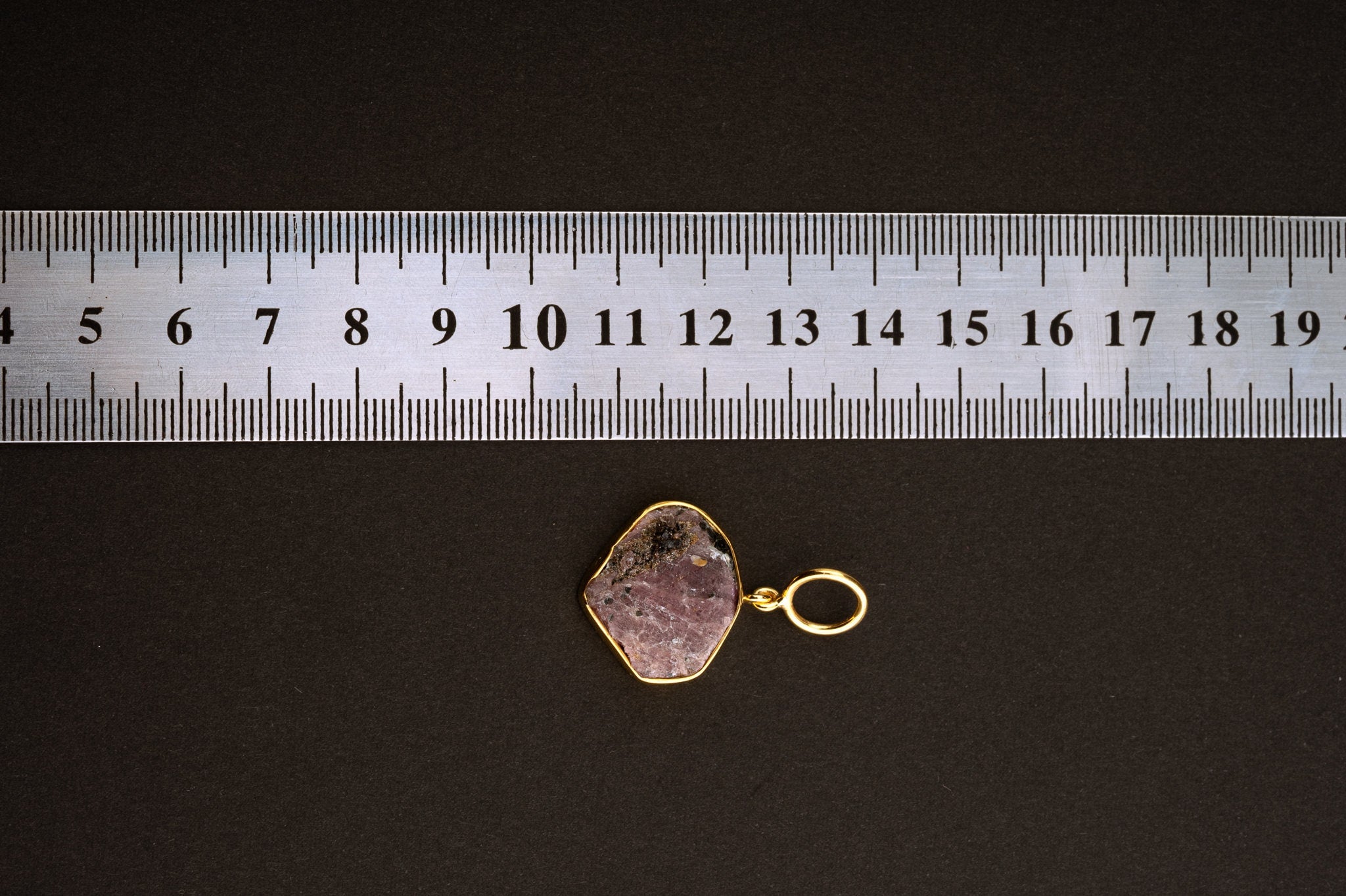 Red Ruby with triangle record keepers & black Mika and quartz inclusions Pendant - Gold Plated Sterling Silver - Crystal Necklace