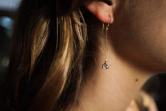 Raw flashy blue Moonstone - Gold plated - Sterling Silver - Claw / Prong dangle hook crystal Earring