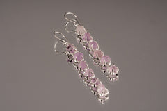 6 Raw deep purple Amethyst gem - Sterling Silver - Claw / Prong dangle hook crystal Earring