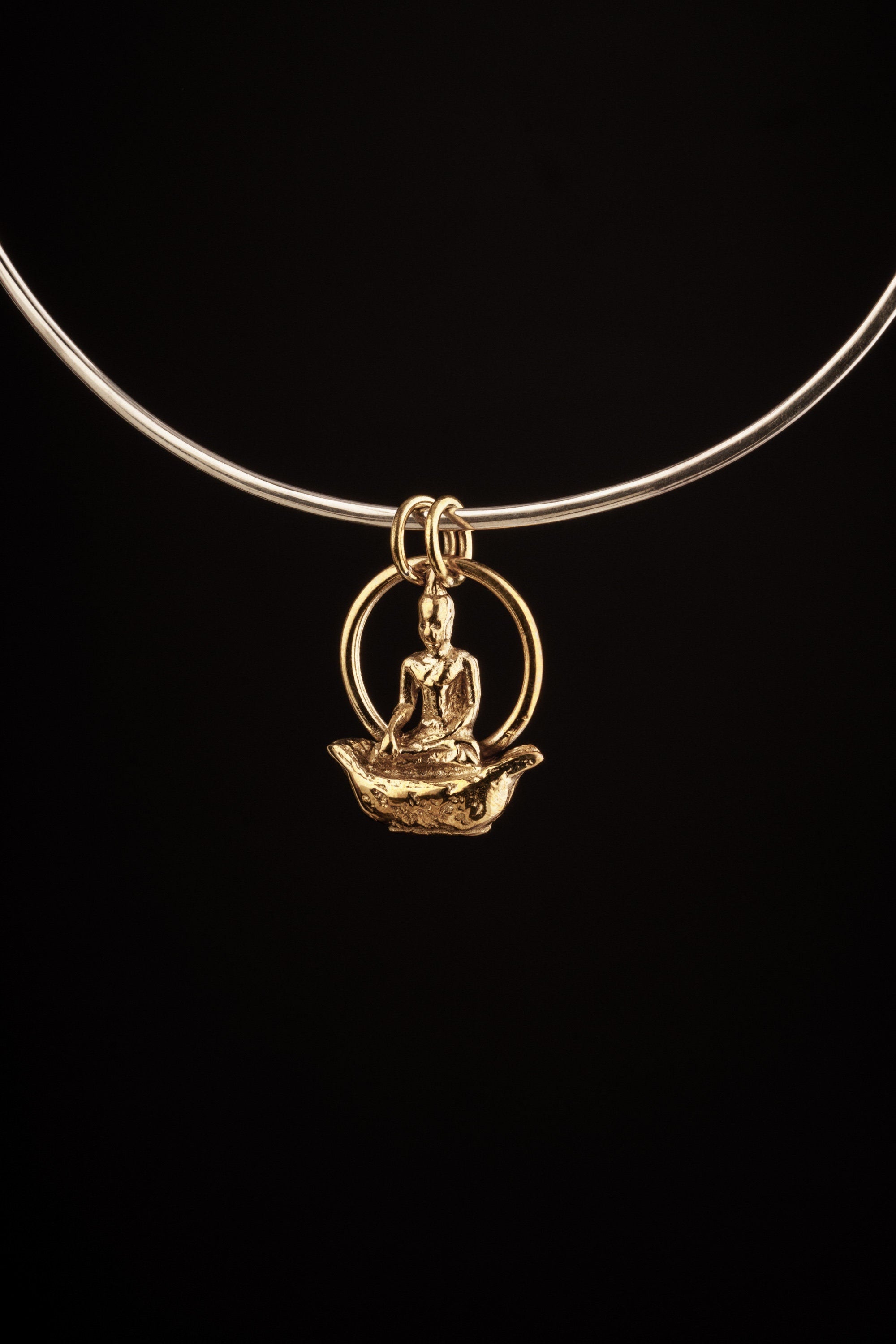 Amulet Buddhist Buddha's Raft Parable - Figure Statue Talismans - Gold Plated Brass Cast - Pendant Necklace