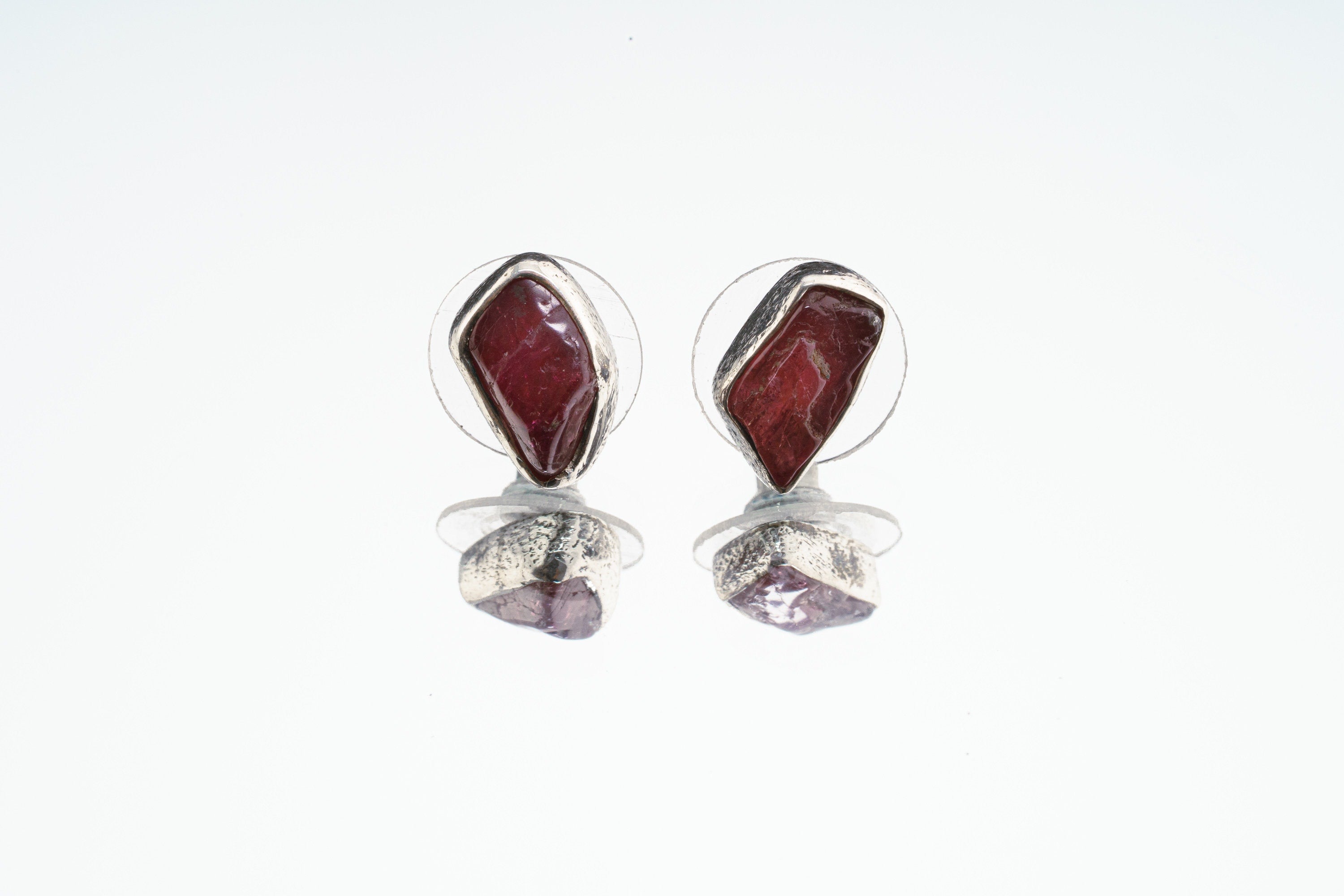 Rubellite Pink Tourmaline - Pick your organic shaped Pair - Sterling Silver - Polished Finish - Freeform Earring Studs