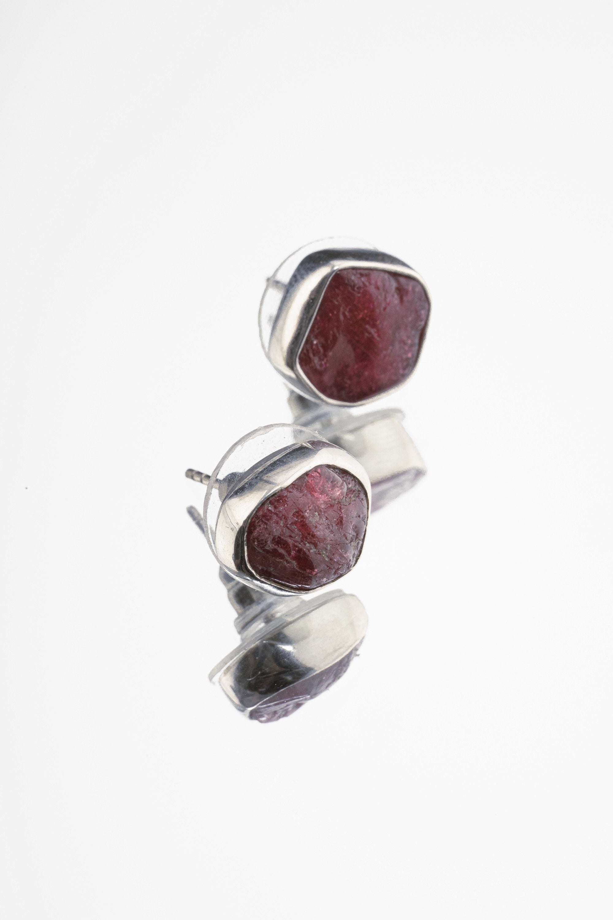 Rubellite Pink Tourmaline - Pick your organic shaped Pair - Sterling Silver - Polished Finish - Freeform Earring Studs