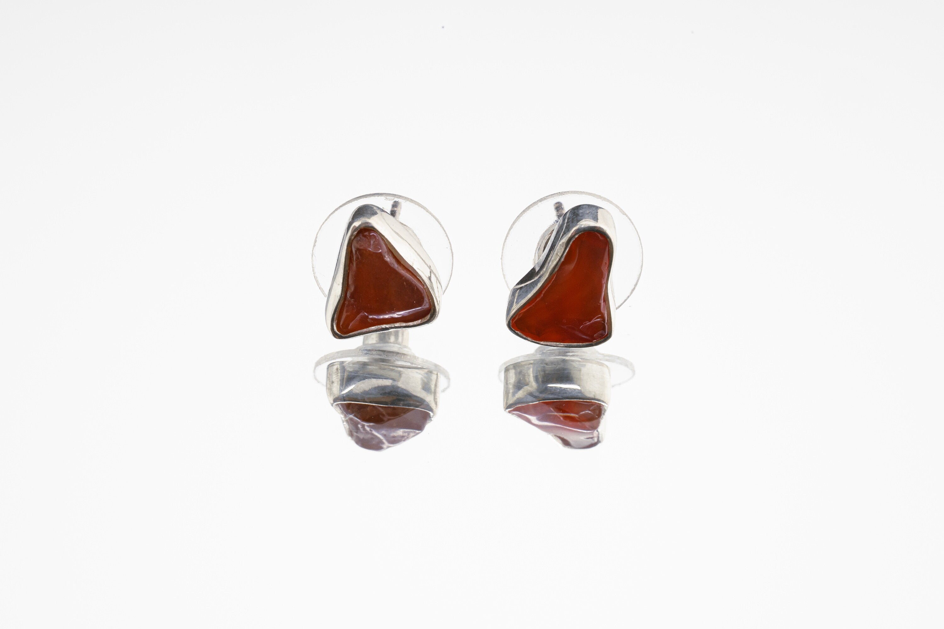 Organic shaped Carnelian Agate Pair- Sterling Silver - Polished Finish - Freeform Earring Studs