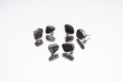Sterling Silver Rainbow Labradorite Studs Organic Shaped Pair with Oxidized Textured Finish Freeform Earring Studs Express Your Unique Style