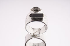 Raw Black Tourmaline & Herkimer Diamond - Men's Rings / Adjustable - Sterling Silver - Hammer Textured Finish