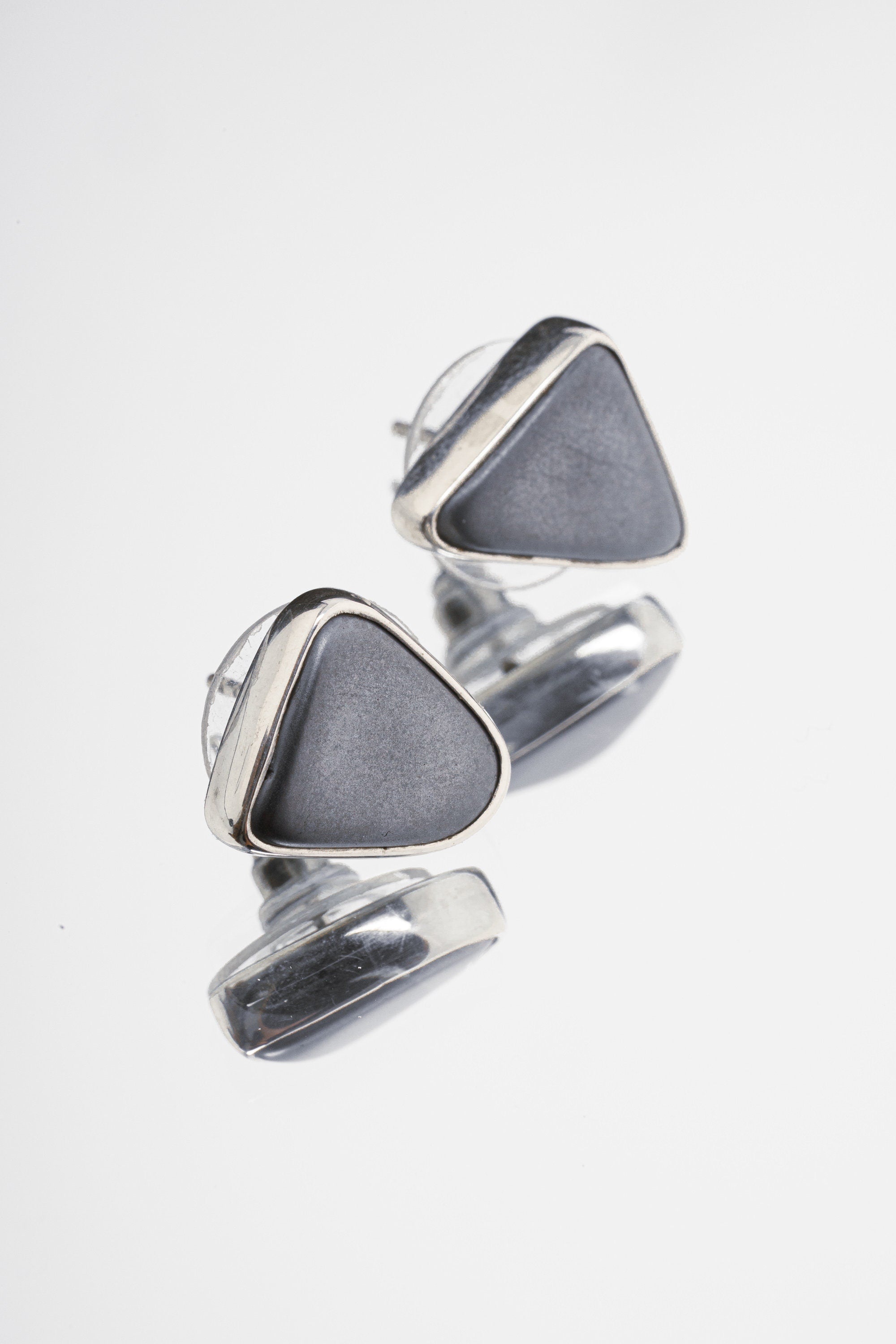 Hematite Stud - organic shaped Pair - Sterling Silver - Polished - Shiny Finish - Freeform Earring Studs