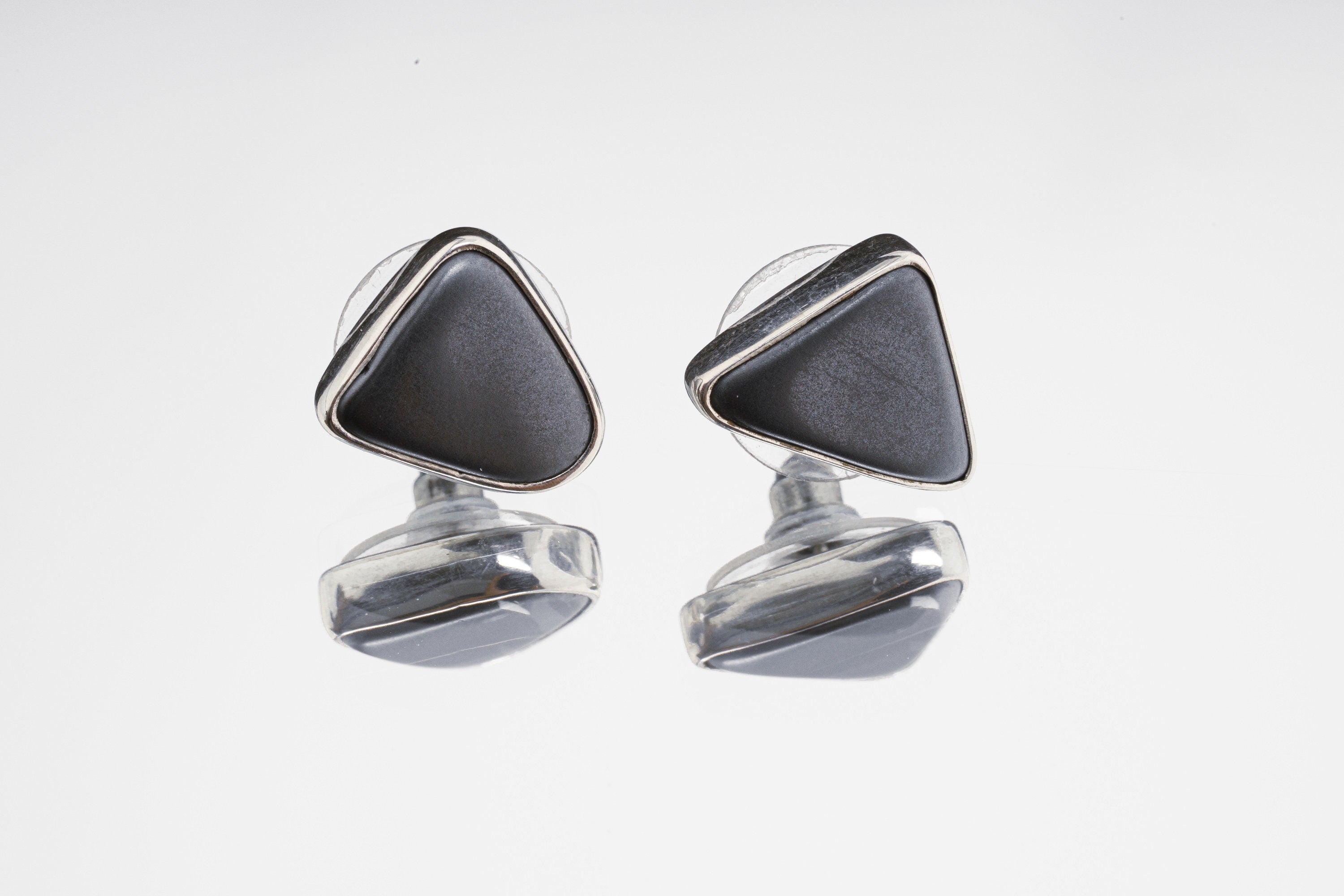 Hematite Stud - organic shaped Pair - Sterling Silver - Polished - Shiny Finish - Freeform Earring Studs