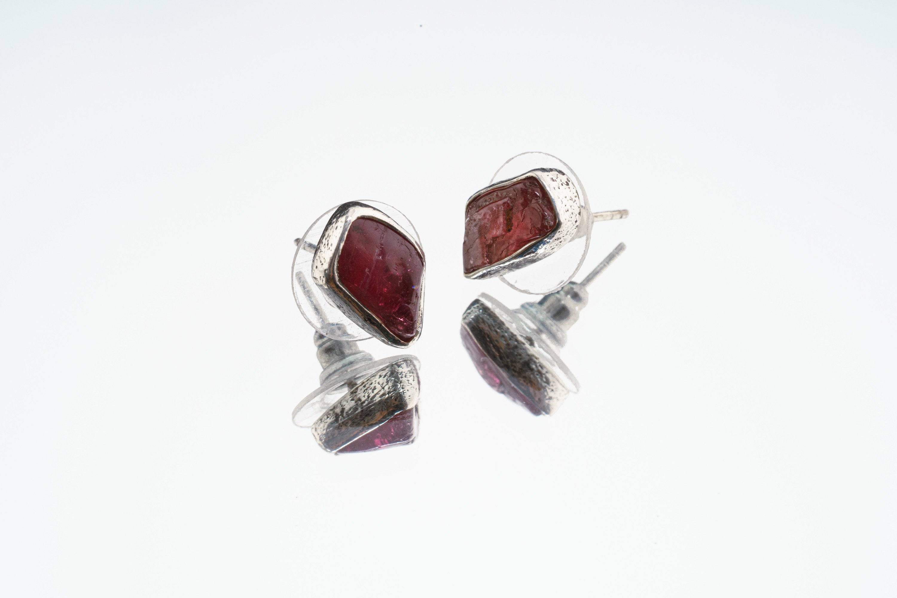 Rubellite Pink Tourmaline - Pick your organic shaped Pair - Sterling Silver - Polished Finish - Freeform Earring Studs