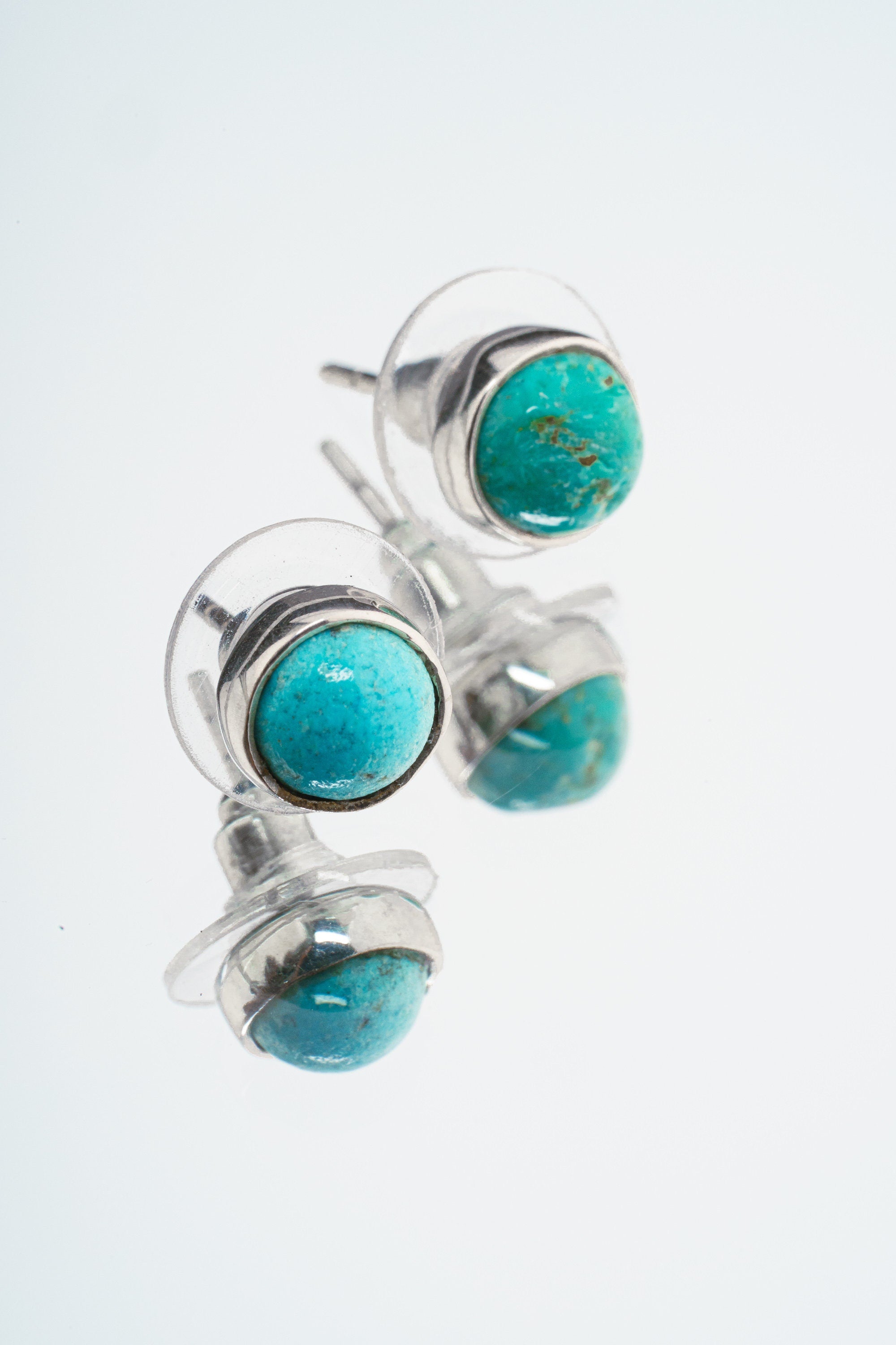 Turquoise - High Grade Old Cut American Sleeping Beauty Pair- Sterling Silver - High Shine - Freeform Earring Studs