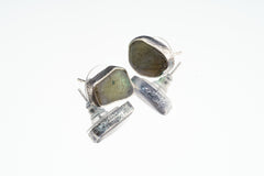 Sterling Silver Rainbow Labradorite Studs Organic Shaped Pair with Oxidized Textured Finish Freeform Earring Studs Express Your Unique Style