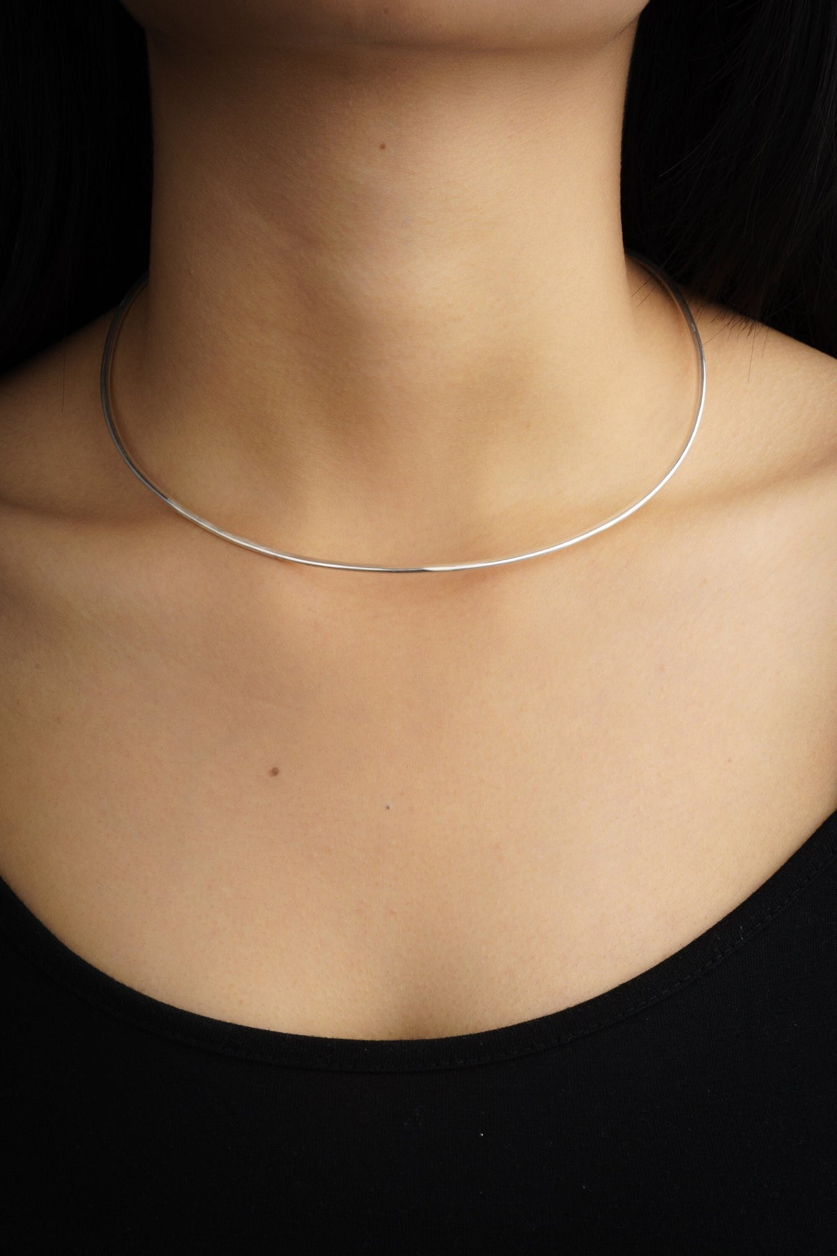 Simple Solid Sterling Silver Neck Cuff, Collar, Square Open Back Choker, Flat Necklace Cuff for Elegant Minimalist Style