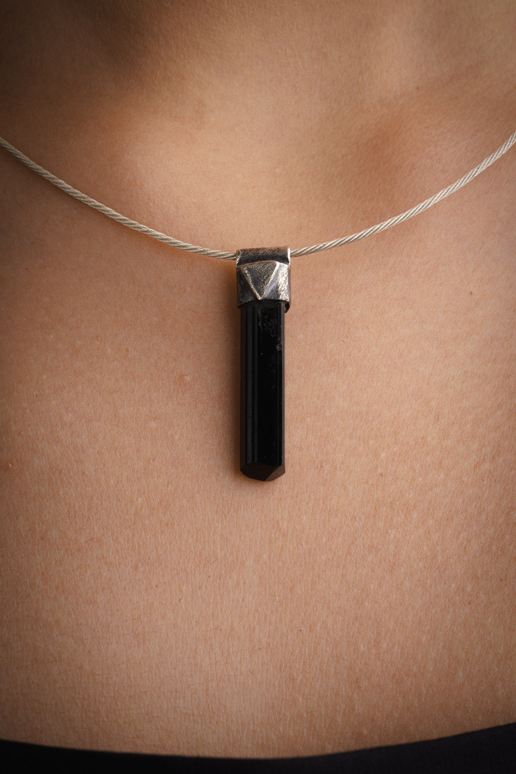 Black Terminated Tourmaline Specimen Stack Pendant, Textured & Oxidized Sterling Silver, Root Chakra, Capricorn, Protective , Unique Gift