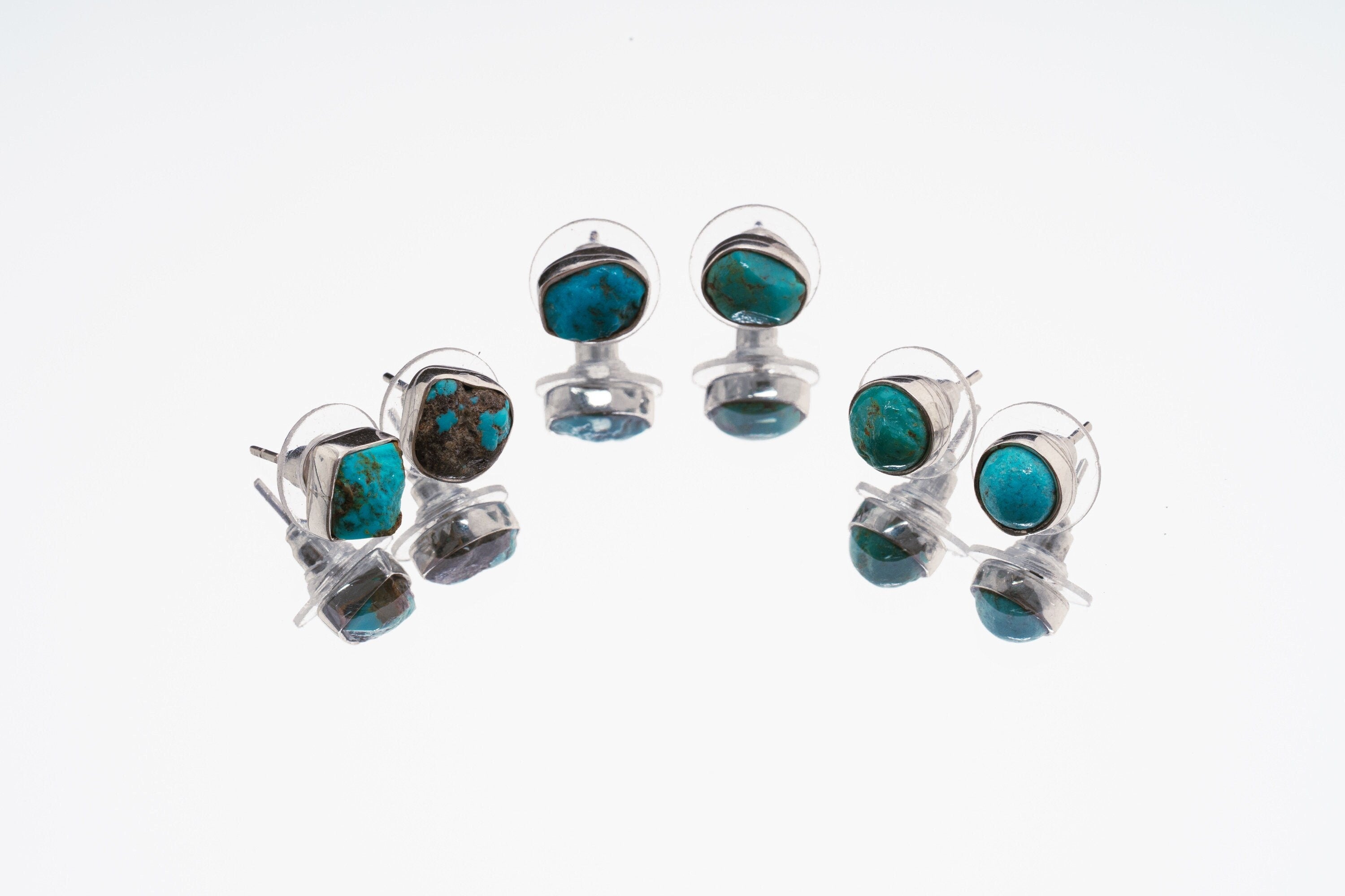 Turquoise - High Grade Old Cut American Sleeping Beauty Pair- Sterling Silver - High Shine - Freeform Earring Studs