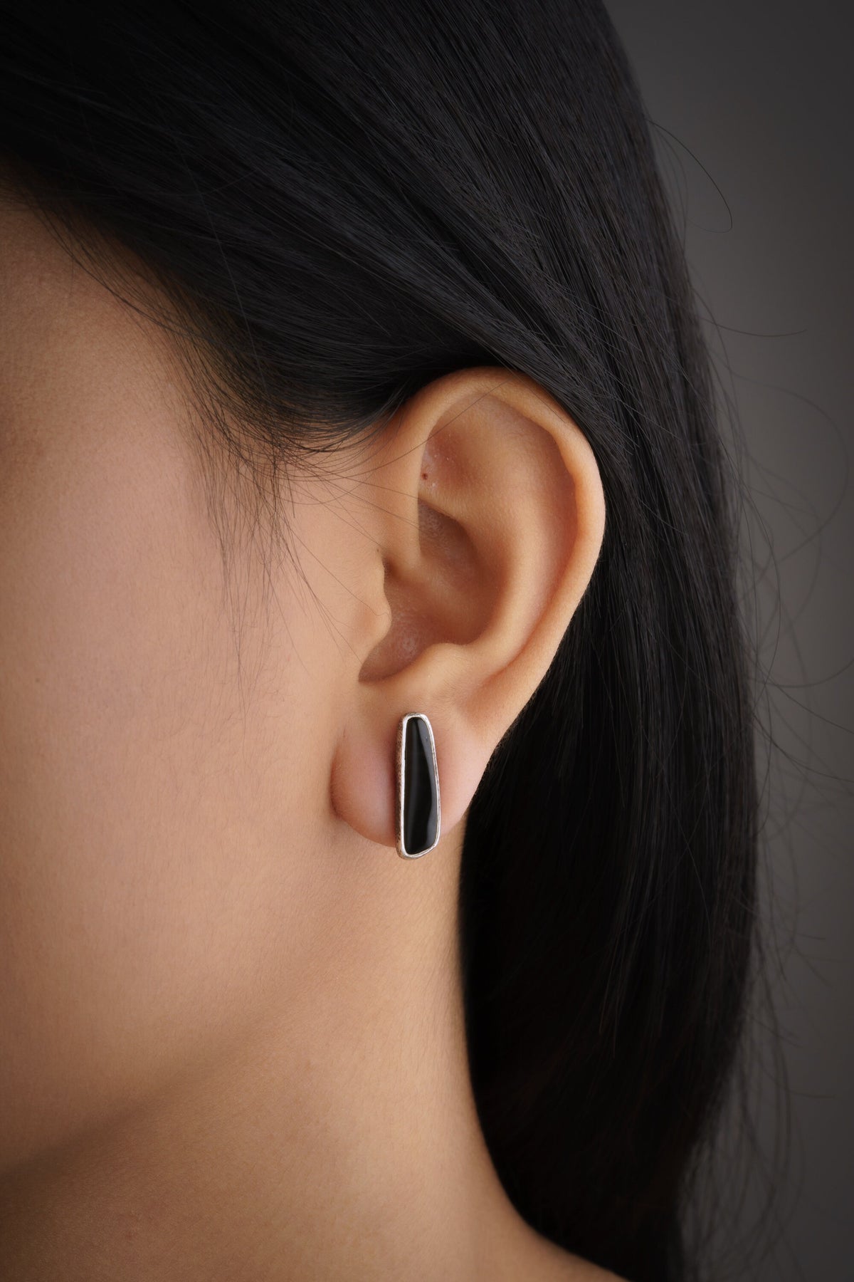 Onyx Stud - Textured Finish - organic shaped Pair - Sterling Silver - Freeform Earring Studs