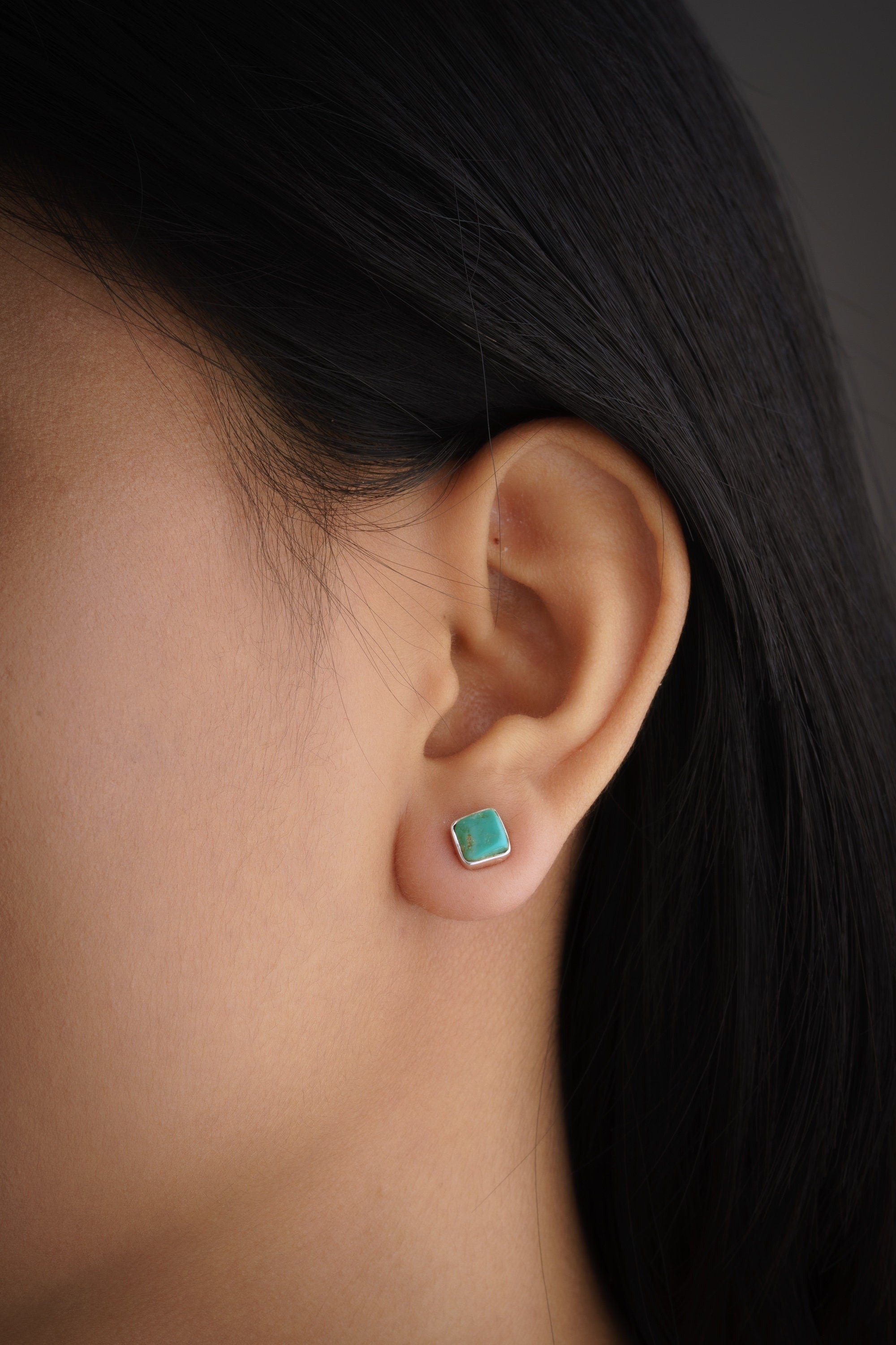 Turquoise - High Grade Old Cut American Sleeping Beauty Pair- Sterling Silver - High Shine - Freeform Earring Studs