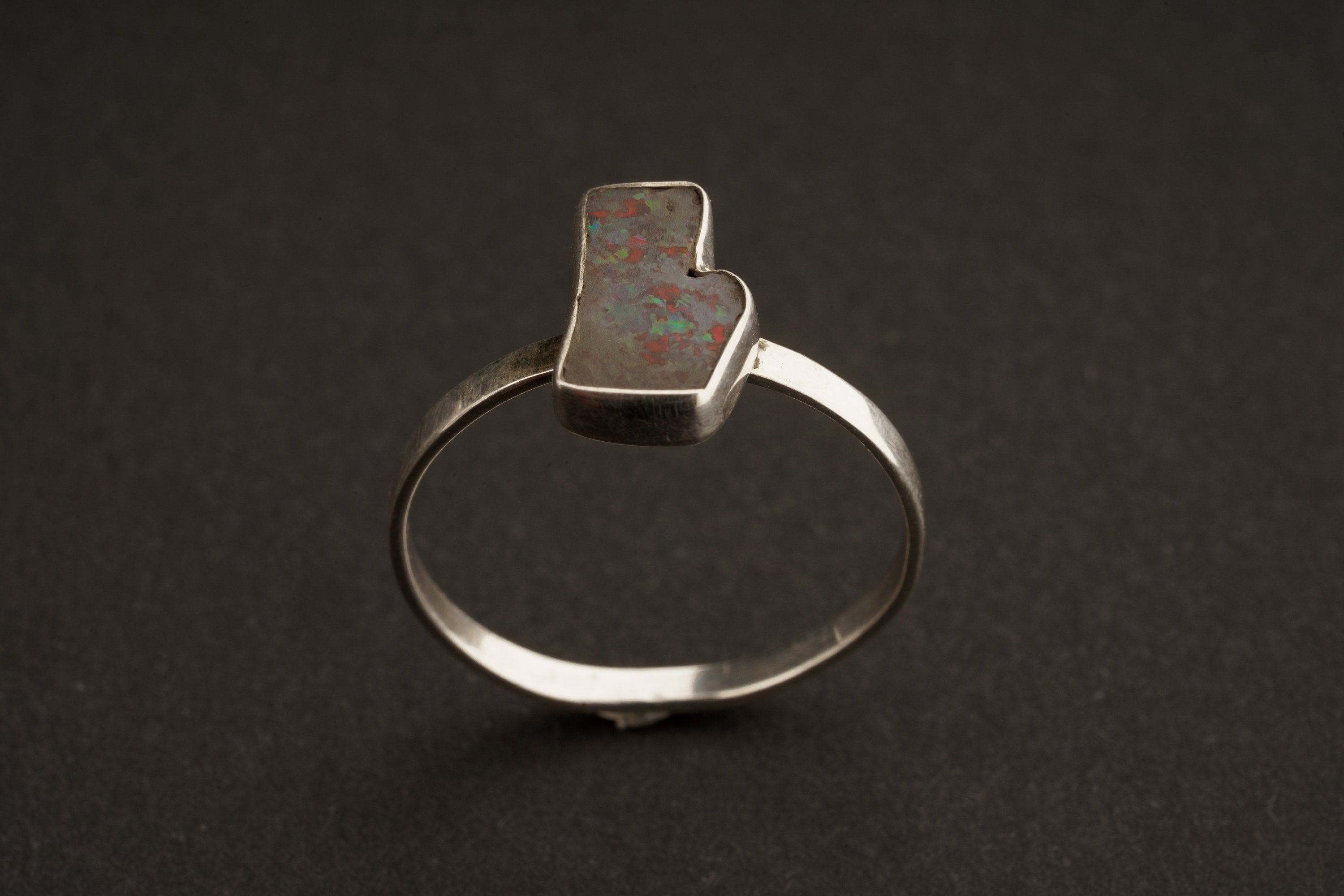 Black Australian Opal Doublet - Size 6 3/4 US - Textured Sterling Silver Ring