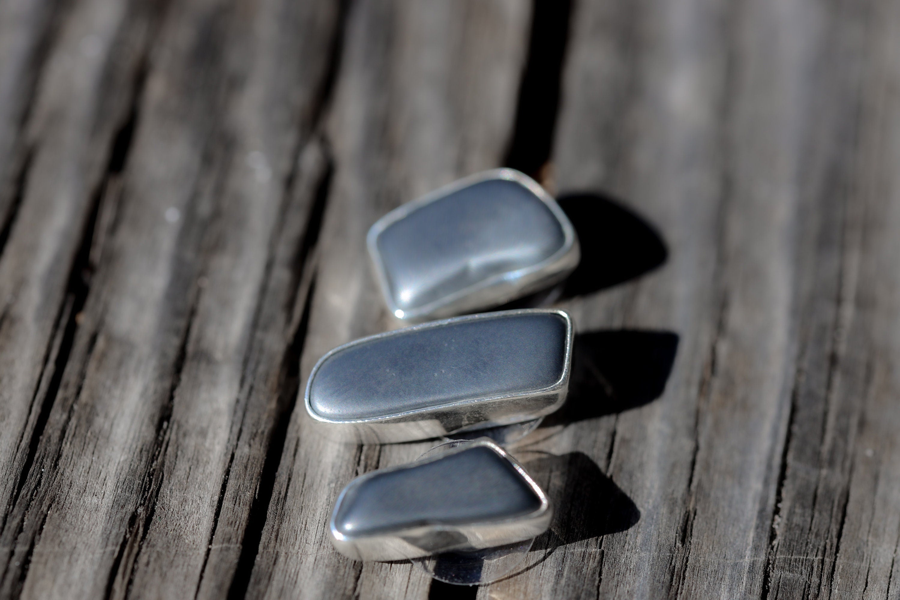 Hematite Stud - organic shaped Pair - Sterling Silver - Polished - Shiny Finish - Freeform Earring Studs