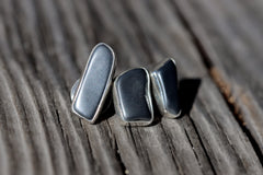 Hematite Stud - organic shaped Pair - Sterling Silver - Polished - Shiny Finish - Freeform Earring Studs