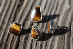 Tigers Eye Stud - Textured Finish - organic shaped Pair- Sterling Silver - Freeform Earring Studs