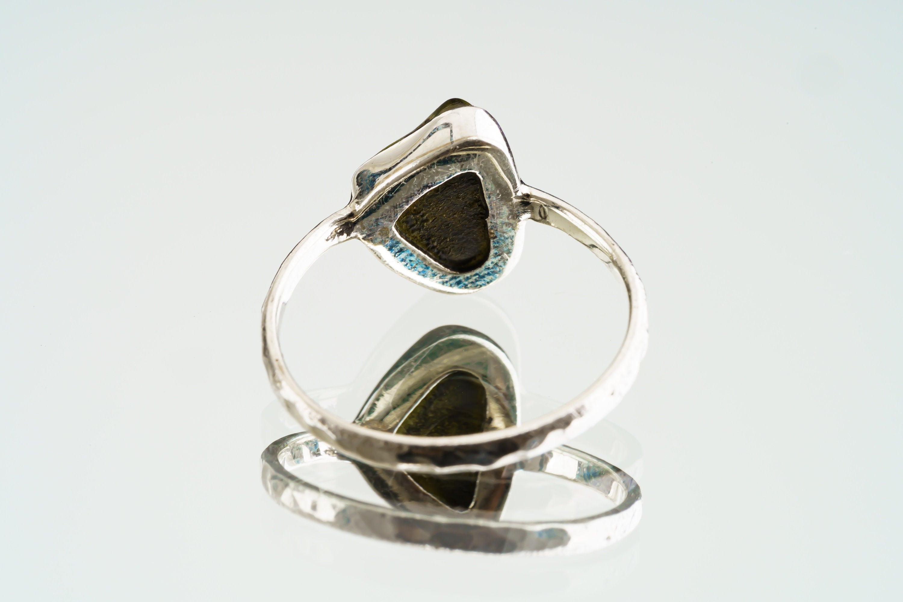 Natural River Found Australian Peridot - Thin Band Stack Ring - Size 5 3/4 US - 925 Sterling Silver - Hammer Textured