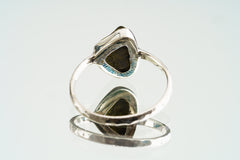 Natural River Found Australian Peridot - Thin Band Stack Ring - Size 5 3/4 US - 925 Sterling Silver - Hammer Textured