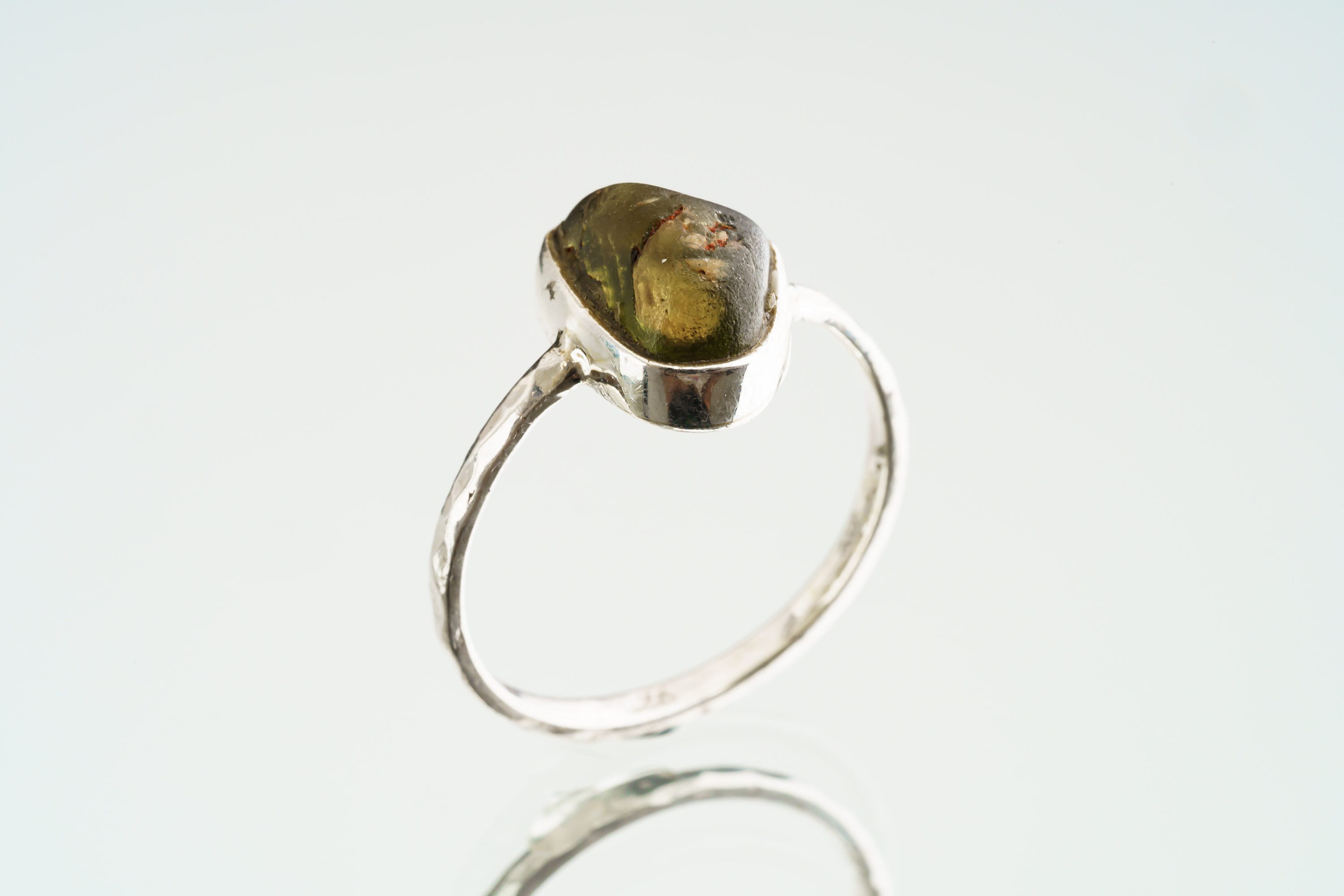 Natural River Found Australian Peridot - Thin Band Stack Ring - Size 5 3/4 US - 925 Sterling Silver - Hammer Textured