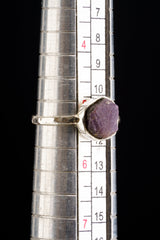 Raw Gemmy Cambodian Ruby - Stack Crystal Ring - Size 5 1/4 US - 925 Sterling Silver - Thin Band Hammer Textured