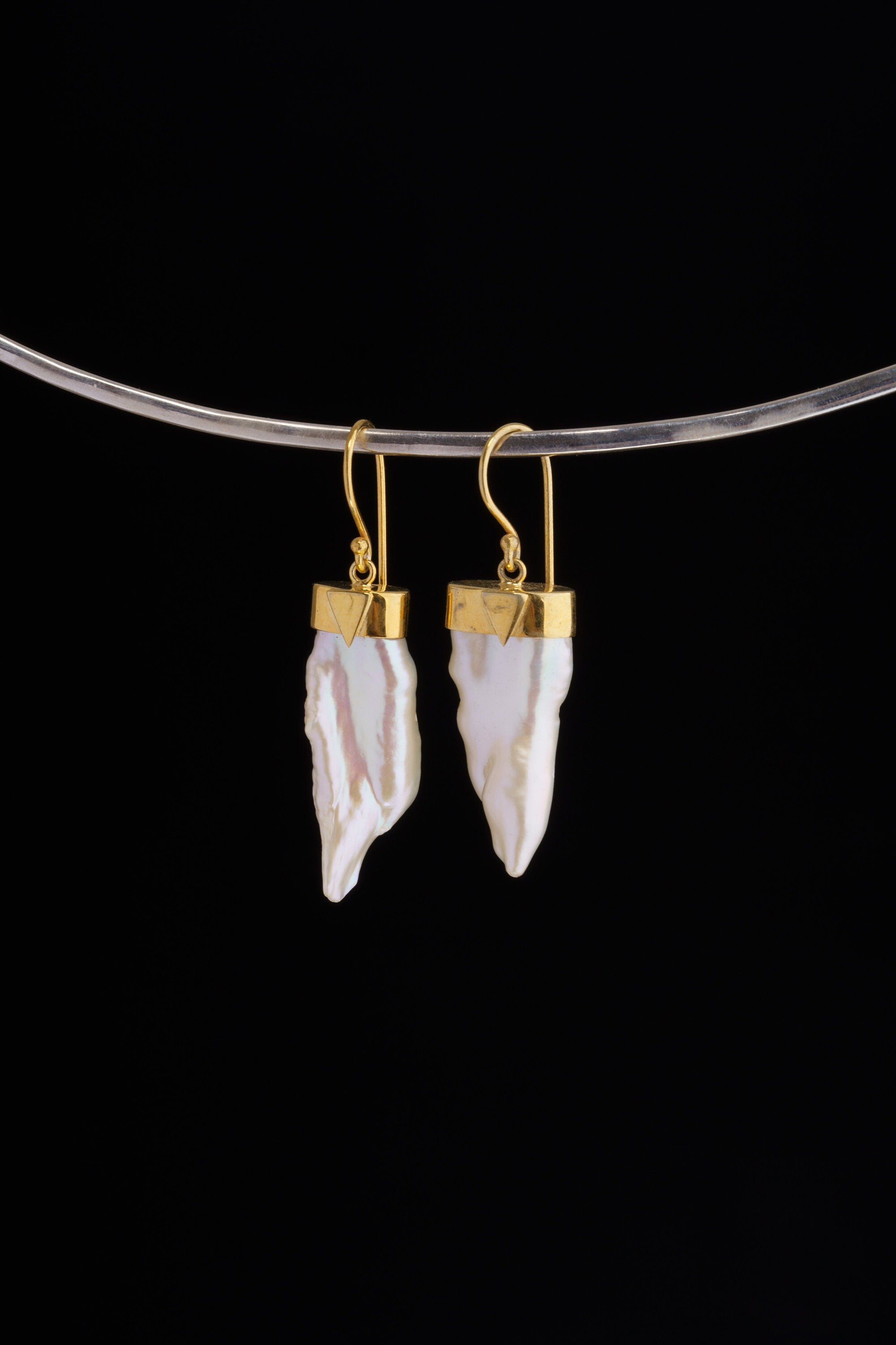 Pair of Pearls - 925 Gold Plated Sterling Silver - Dangle Hook Earring