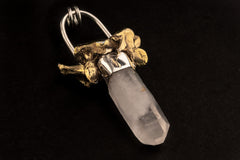 Himalayan White Phantom Quartz Point Pendant, Sterling Silver with Kangaroo Vertebrate Brass Cast, Talisman Jewelry, Unique Spiritual Gift