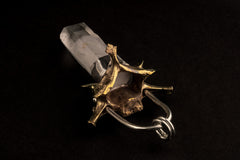 Himalayan White Phantom Quartz Point Pendant, Sterling Silver with Kangaroo Vertebrate Brass Cast, Talisman Jewelry, Unique Spiritual Gift