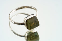 Natural River Found Australian Peridot - Thin Band Stack Ring - Size 6 US - 925 Sterling Silver - Hammer Textured