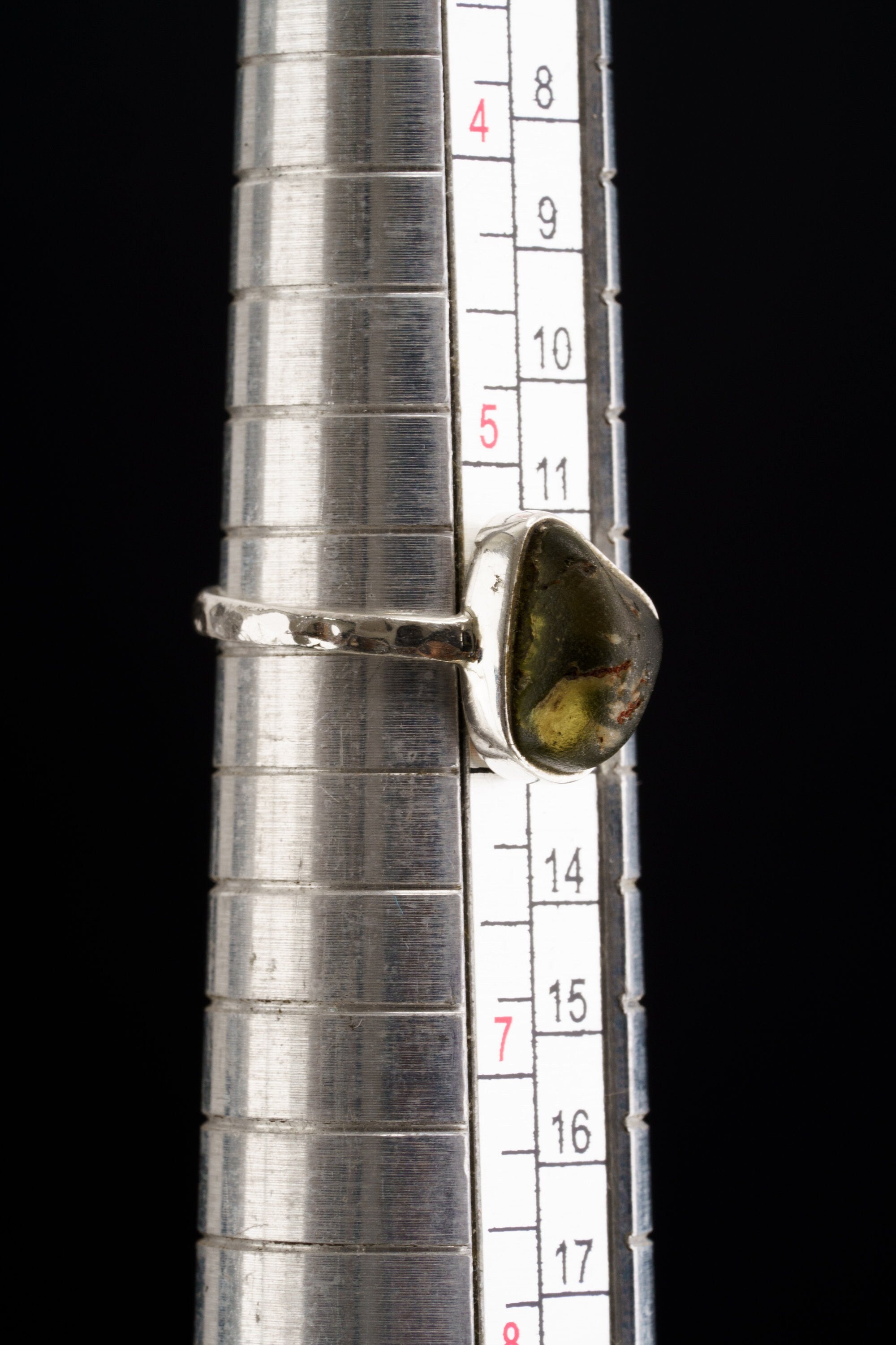 Natural River Found Australian Peridot - Thin Band Stack Ring - Size 5 3/4 US - 925 Sterling Silver - Hammer Textured