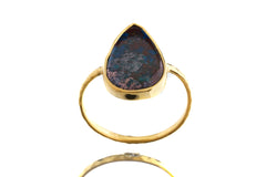 Copper rich Azurite Tear Drop Cabochon - Stack Crystal Ring - Size 7 1/2 US - Gold Plated 925 Sterling Silver - Thin Band Hammer Textured