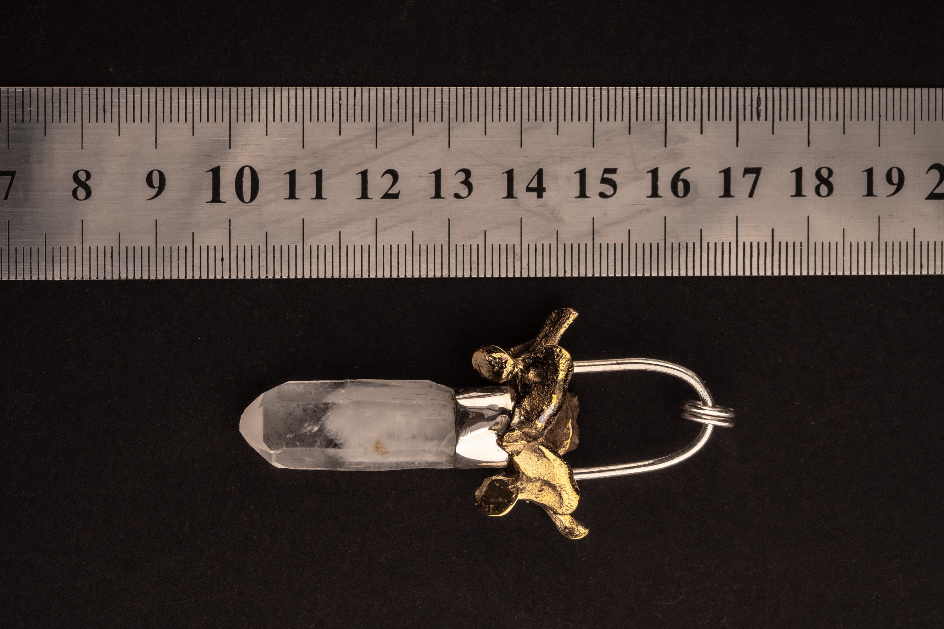 Himalayan White Phantom Quartz Point Pendant, Sterling Silver with Kangaroo Vertebrate Brass Cast, Talisman Jewelry, Unique Spiritual Gift