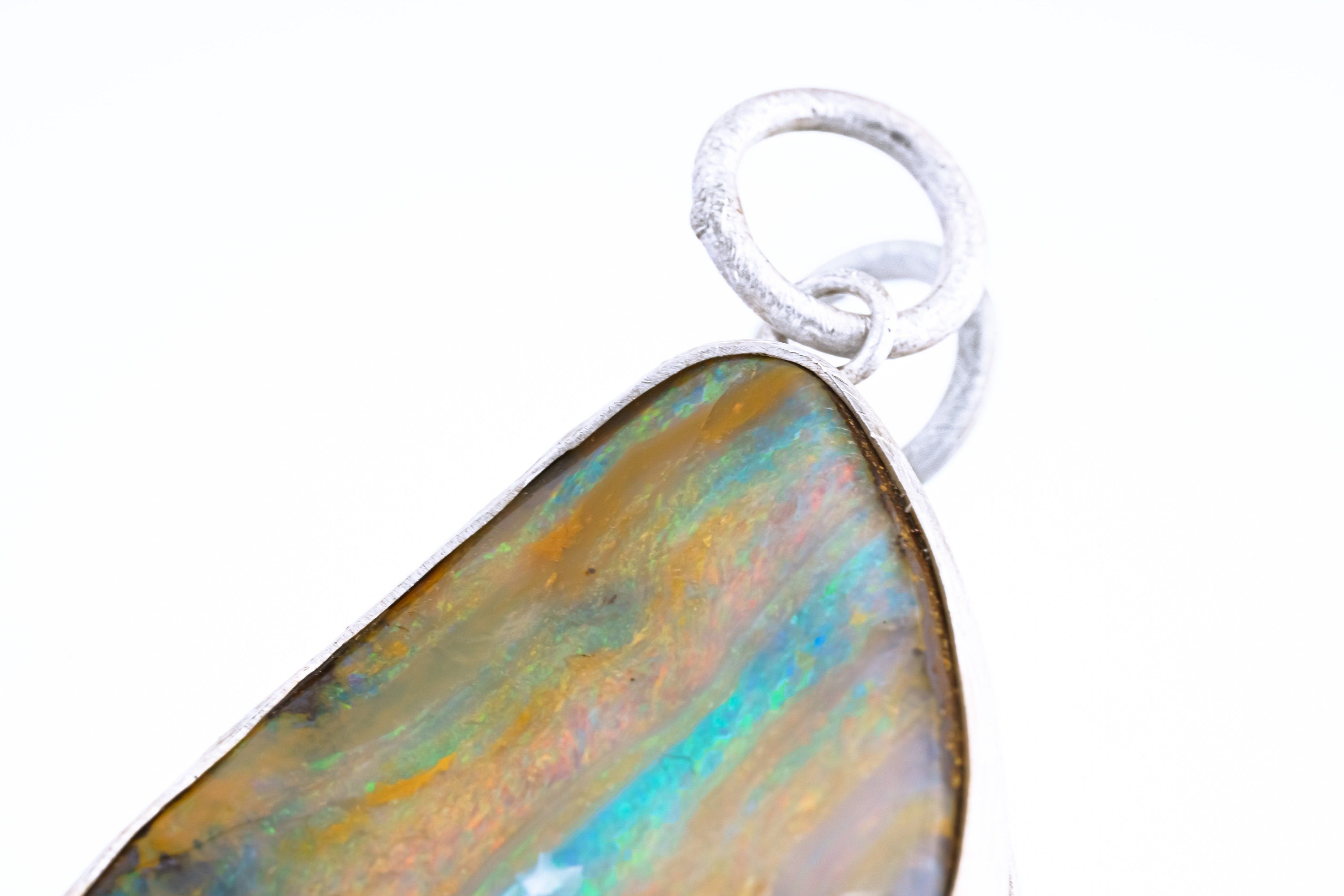 Big Unique & Precious Nebular Freeform Boulder Opal - Natural Solid Opal - Textured 925 Silver Setting - Crystal Pendant Neckpiece